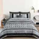 Boho Queen Size Comforter Set 8 Pieces,Gray Bohemian Striped Bed in a Bag,Floral Soft Microfiber Bedding Comforter Set