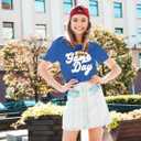 Game Day Shirts for Women Football Graphic Sunday Funday Tee Vintage Casual Football Season Short Sleeve Tee Tops (Medium, Blue)