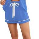 Womens Pajamas Set 100% Cotton Soft Short Sleeve Sleepwear Button Down Nightwear Summer Pj Sets, Size M