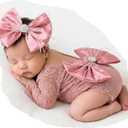 Zeroest Newborn Photography Props, Infant Girl Photoshoot Lace Romper & Bow Headband Outfit, Baby Photo Props for Newborns