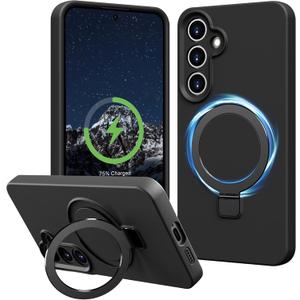 Compatible with Samsung Galaxy S24 Case with Stand, Full Camera Protection Liquid Silicone Case, MagSafe Compatible Magnetic Kickstand, Black