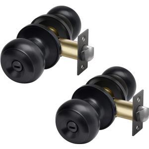 CML Hardware (2 Pack) Privacy Door Knob for Bedroom and Bathroom, Stainless Steel Keyless Door Locks for Bed/Bath, Round Ball Handle, Matte Black