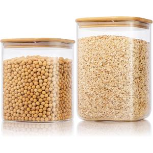 Extra Large Square Glass Flour & Sugar Storage Containers with Airtight Lids, 132 floz & 63 floz - 2 Pack Glass Jars with Bamboo Lids, Air tight Food Storage Containers for Cereal, Pasta, Rice