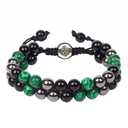 Triple Protection Bracelet - for Protect & Balance - Energy Crystal Bracelets for Men Women - Bring Good Luck & Prosperity - Malachite Hematite & Black Obsidian Jewelry Natural Stone Healing Bracelet (Green)