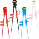Nuanchu 4 Pairs Ninja Training Chopsticks for Kids Adults Beginners Cute Tableware Reusable Japanese Training Learning Chopsticks Helper with Attachable for Right or Left Handed Trainer, 7 Inch