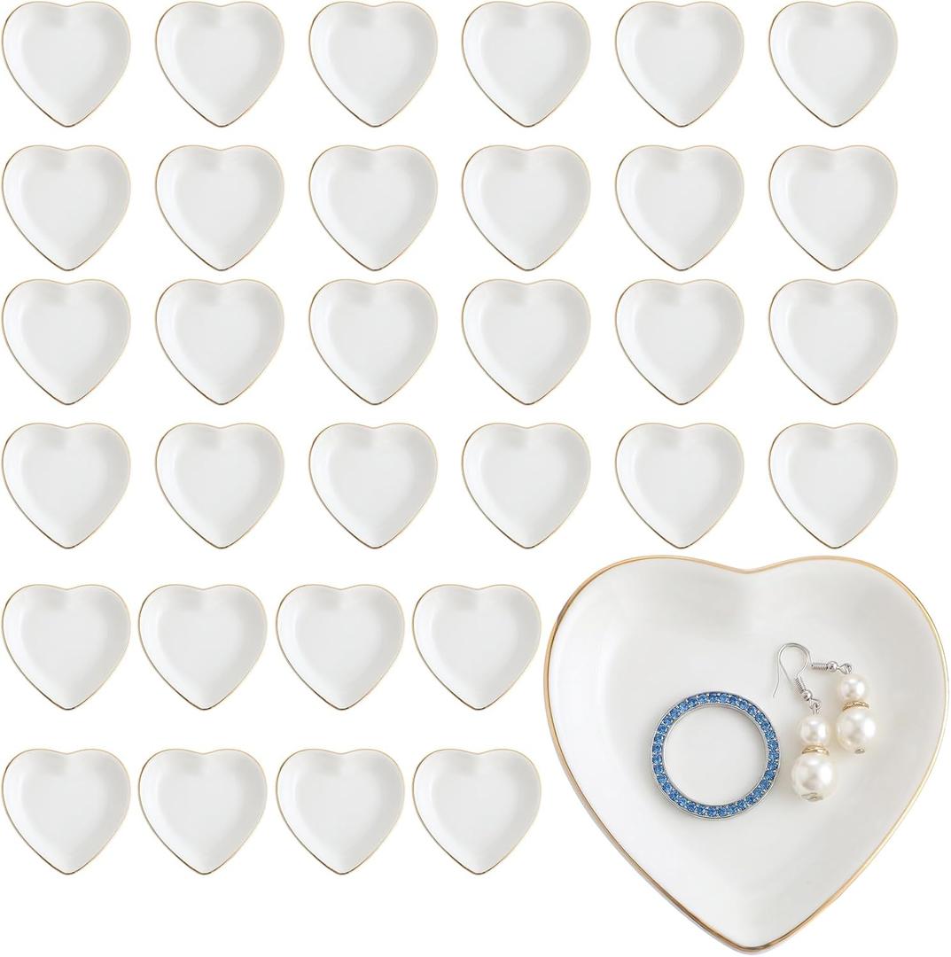 Shappy 48 Pcs Ceramic Jewelry Tray Ring Dish Bulk Trinket Holder Dish for Women Bridal Shower Weddings Birthdays Gifts(4 Inch,Heart)