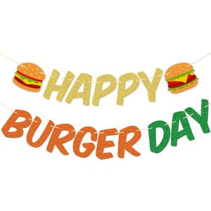 Happy Burger Day Banner, Burger Bar Decorations, Hamburger Themed Party Decorations, Hamburger Banner for Fast Food Party