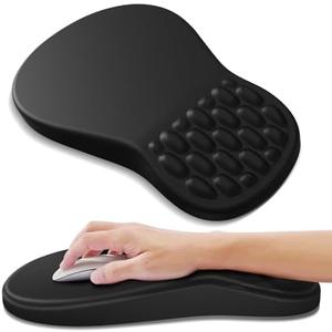 YIWEI Ergonomic Mouse Pad with Wrist Rest Support, Mousepad with Comfortable Memory Foam Wrist Rest and Non-Slip PU Base for Pain Relief, Computer, Laptop, Office, Home (Black)