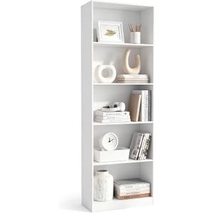 5-Tier Open Cube Storage Organizer Freestanding White Bookshelf, 5 Cube Bookcase Shelf for Sundries Books Bins, 71" H Book Shelves with Back Panels for Garage Study Living Room Home Office, 23.6" W x 11.02" D x 70.87" H
