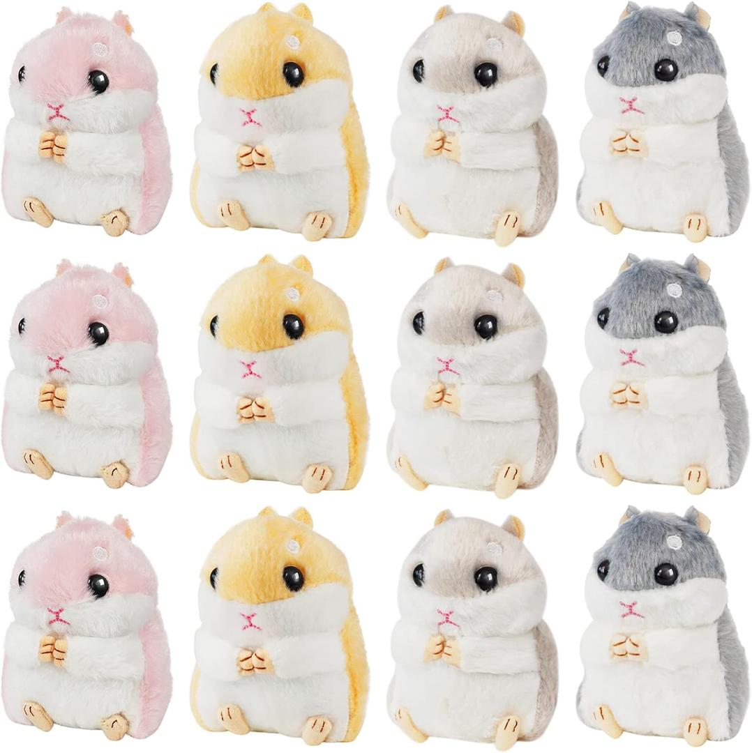 12 Pieces Cute Hamster Stuffed Animal Bulk Hamsters Plush Toy Small Stuffed Doll with Chain for Kid Boy Girl Party Favors Goodie Bag Fillers Carnival Prizes Birthday Gift, 4 Inches (Lovely Style)