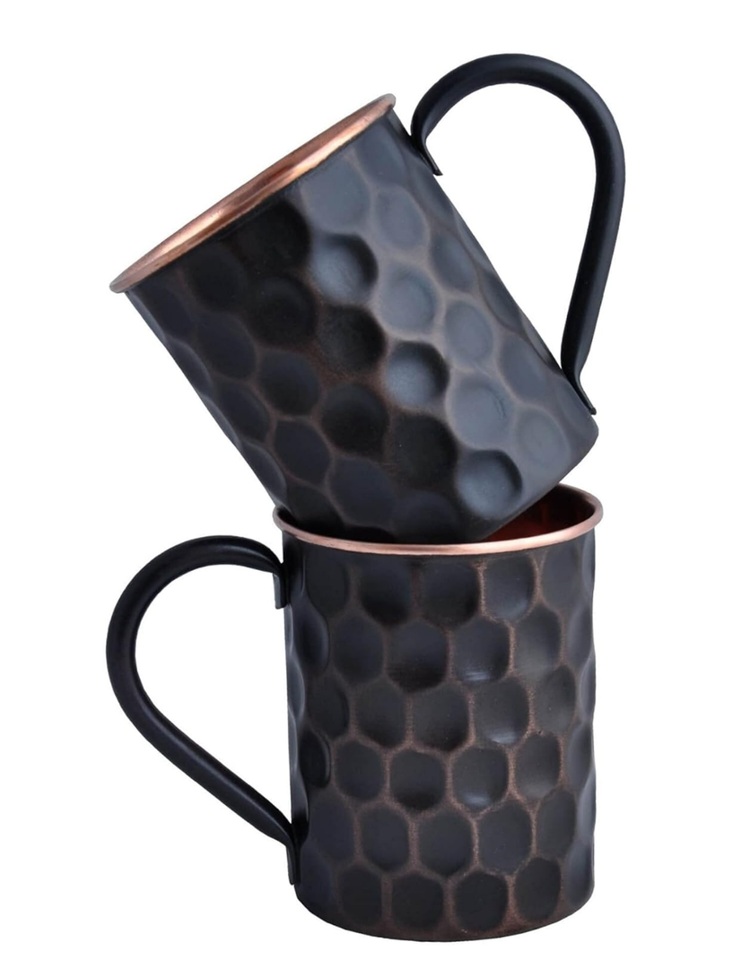 STAGLIFE 20 Oz Honeycomb Black Matte Moscow Mule Mugs Pure Copper Cups for Drinking Water Gifts for Him Her on Anniversary Genuine Copper Mugs for Moscow Mules Real Solid Tankard Mug Cup Set of 2