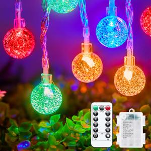 Minetom Crystal Globe String Lights Battery Operated - 33 ft 60 LED Globe Fairy Lights with Remote and 8 Modes, Waterproof for Bedroom Tent Loft Camping Porch Patio Party Wedding Decor, Multicolor