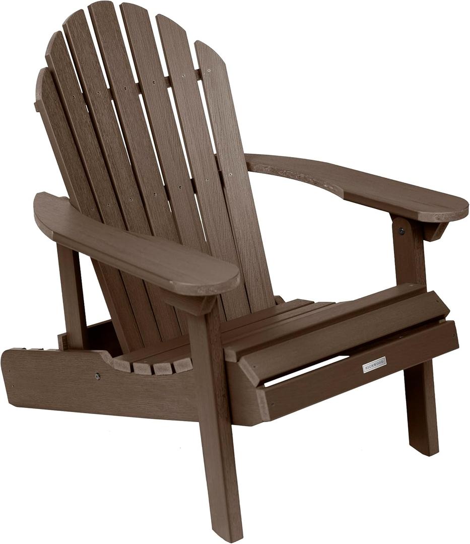 highwood Hamilton Made in the USA Folding and Reclining Adirondack Chair, Adult Size, Weathered Acorn 36.4"D x 29.4"W x 33.9"H