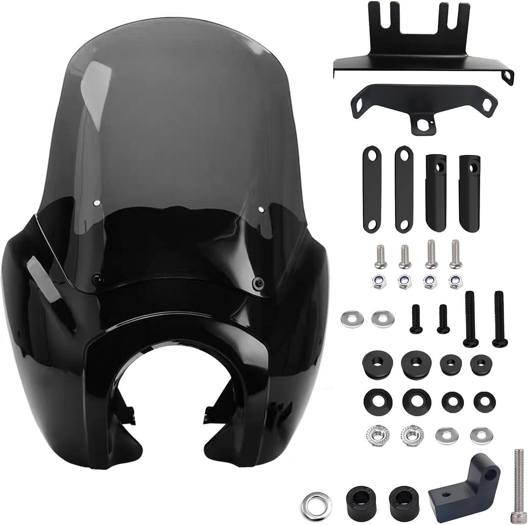 FATECIM 5.75" Headlight Fairing with 15" Smoke Windshield & Mounting Kit For Harley Softail Street Bob FXBB 2018-2020, FXBBS 2021-2024, Softail Standard FXST2020-2022, Softail Low Rider FXLR 2018-2020