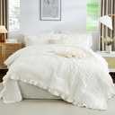 WONGS BEDDING White Comforter Set King,7 Pieces Ruffle Comforter Set with Sheets,Textured Bed in a Bag for King Bed 104"90"