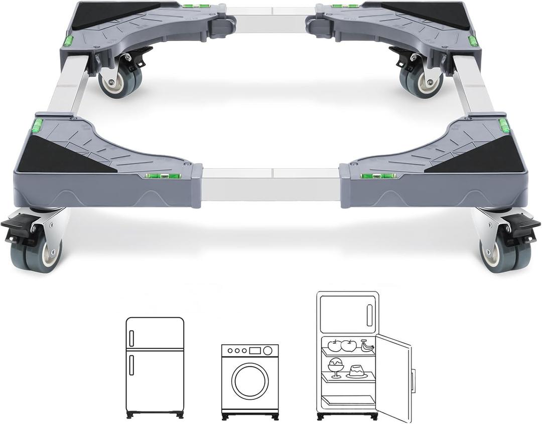 W B D WEIBIDA Appliance Dolly Cart with 4 Locking Twin Wheels Mini Fridge Stand Adjustable Furniture Mover Mobile Roller Base for Washing Machine, Dryer, Refrigerator, Laundry Pedestal (Gray)