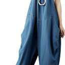 Yeokou Women's Loose Baggy Denim Wide Leg Drop Crotch Jumpsuit Rompers Overalls (Style 89 Blue)