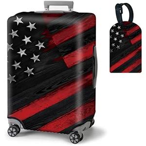 Wood Grain Flag Suitcase Cover Elastic Protective Dustproof Washable Travel Luggage Covers for Suitcase With Cute Baggage Tag (XL, Fit 29-32 Inch Luggage)