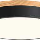 Modern Wood Flush Mount Ceiling Light, Black LED 5CCT 2700K-6000K Dimmable Ceiling Light Fixtures, Round Close to Lighting Fixture for Kitchen Entryway Hallway Bedroom Laundry Room-11.8in