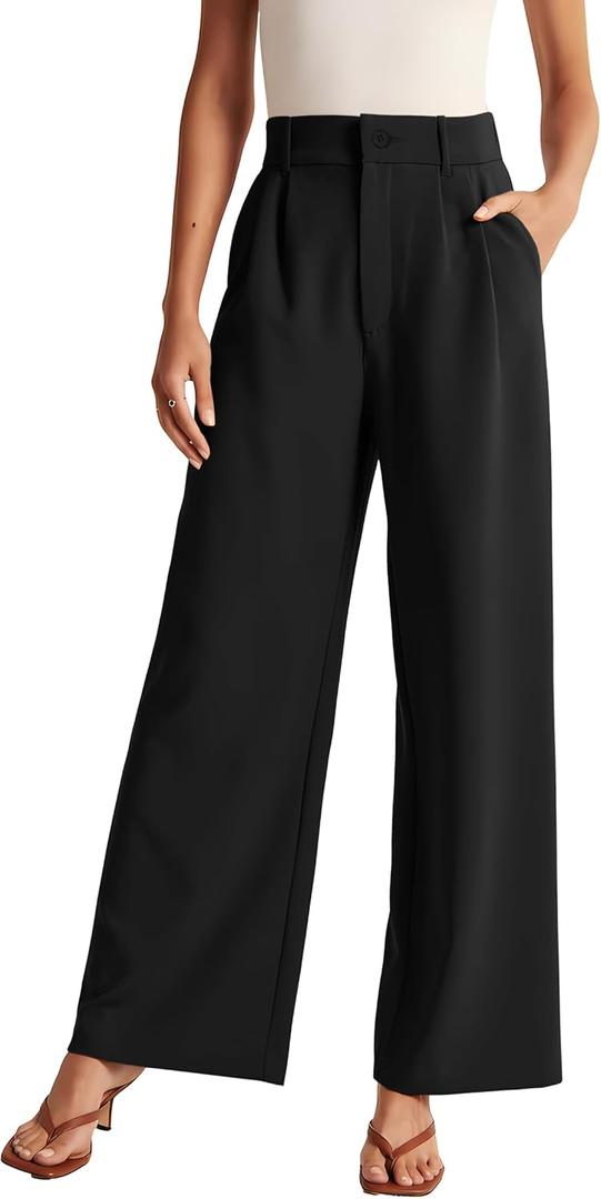 Womens Wide Leg Pants High Waisted Business Casual Summer Dress Pants Palazzo Long Work Trousers with Pockets (Medium, Black)