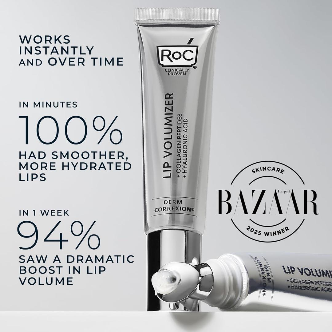 RoC Derm Correxion Lip Volumizer - Lip Plumper Peptide Treatment with Hyaluronic Acid & Vitamin E + Line Smoothing Eye Cream Packette