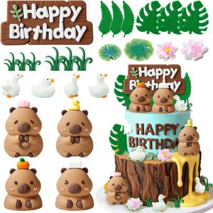 Knana 25Pcs Capybara Cake Toppers Capybara Figurine Birthday Cake Decorations with Duck Cake Topper for Capybara Baby Shower Birthday Party Supplies