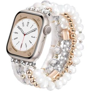 VISOOM Beaded Boho Bracelet Compatible for Apple Watch Band 40mm/38mm/41mm/42mm Series11 10 9 8 7 SE 6/5/4 Women Fashion Cute Handmade Crystal Beads Stretchy Watch Strap for iWatch Bands Series 3/2/1