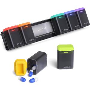 Weekly Pill Organizer Magnetic, Removable Pill Box 7 Day 1 Time a Day, Large Travel Pill Case, Week Once Daily Medication Dispenser, Medicine Container Holder for Supplement, Vitamin, Black