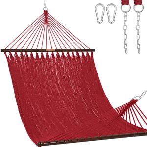 Lazy Daze Hammocks 10.5 FT Double 2 Person Caribbean Rope Hammock, Hand Woven Polyester Hammock with Spreader Bars, for Outside Outdoor Backyard Patio Poolside, 450 LBS Capacity, Red