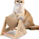 Outamateur Cat Scratcher Sisal Ball Toy, Sisal Scratching Ball with Stable Stand, Interactive Cat Exercise Toy, Interactive Play Toys for Kittens, Cats, Small Pets
