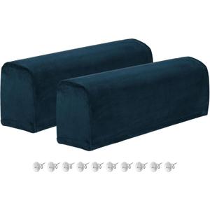 uxcell 2Pcs Stretch Armrest Covers, Polyester Soft Couch Armchair Cover Non-Slip Chair Arm Rest Slipcovers for Sofa Recliner Twist Pins, Navy Blue