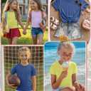 LessonZoo 3 Pack Girls Shirts Plain Short Sleeve Tops Teens Youth Summer Tshirts Crewneck Loose Fit Casual Basic Tees, Dark Blue, Cream Yellow, Light Purple,13-14 Years