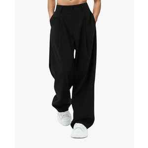 Fashion Pleated Low Waist Suit Pants Office Work Wide Leg Loose Long Pants with Pocket 4