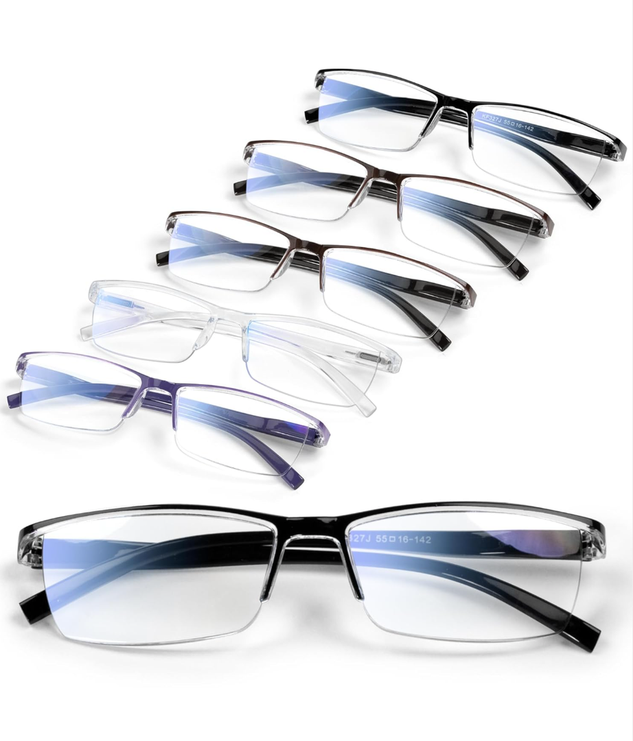 6 pack Executive Style Reading Glasses Men - Durable Readers with 99% Blue Light Blocking - Comfortable Fit with TR90 Frames, +1.25