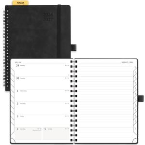 POPRUN Weekly Planner 2026-2027, 6.5" x 8.5", (July 26-June 27) Academic Weekly and Monthly Planner, Calendar Notebook 2026-2027 Agenda for School, College, Spiral Leather Softcover - Black