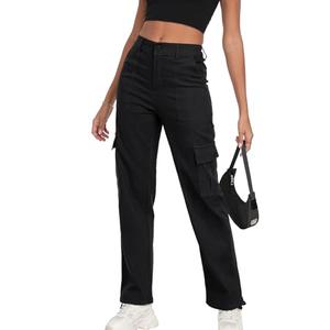 FREEOAK Women's Cargo Pants with Elastic Drawstring Y2K Baggy Pants for Fall 2025 Casual Wideleg Trousers Ankle Cuff A - Black, Large