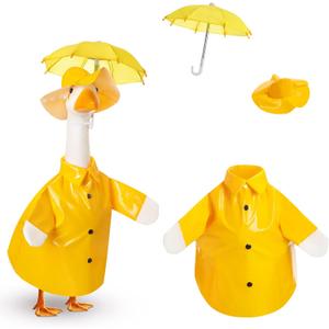 Spring Baby Goose Outfit Raincoat and Umbrella for 17'' Lawn Porch Baby Goose Costume Plastic Raincoat Clothes for Spring Outdoor Patio Yard Lawn Decoration (Yellow)