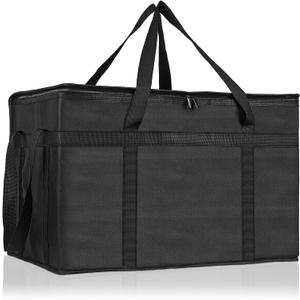 PEASUG Insulated Bags for Food Delivery, XXXL Pizza Delivery Bags, Large Capacity Cooler Bag Keep Food Warm for Grocery Shopping and Catering, Foldable, Heavy-Duty (Black)