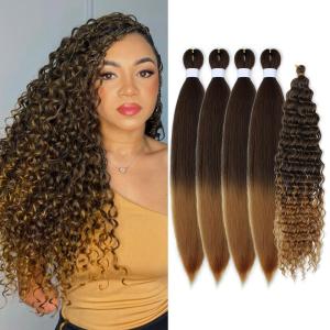 Dark Brown to Honey Blonde Braiding Hair Pre stretched, Ombre Knotless Boho Hair for Braiding Synthetic Hypoallergenic Curly Crochet Braids Twist Bohemian Box Braids Hair (#4/27 5Packs)