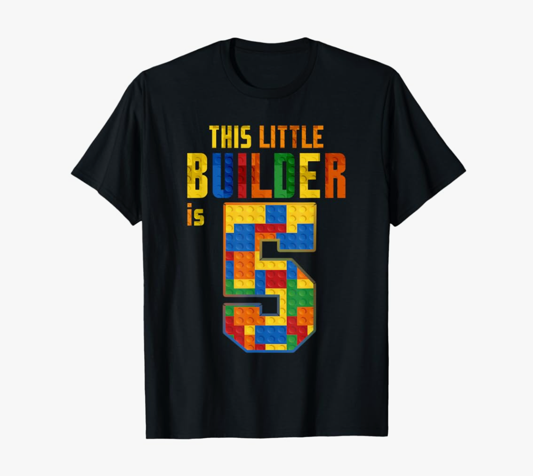 This Little Builder Is 5 Building Blocks 5th Birthday Kids T-Shirt, 4T