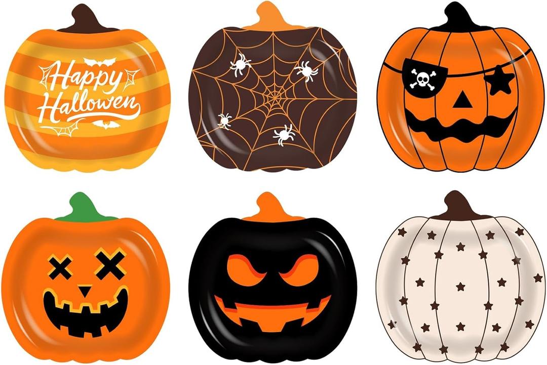 VDESFUEBY 60pcs Halloween Pumpkin Paper Plates Pumpkin Shaped Disposable Plates for Table Party Supplies for Halloween Decorations