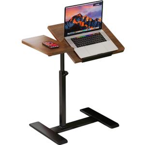 Overbed Bedside Table with Wheels, Tiltable Hospital Bed Table Over The Bed, Pneumatic Adjustable Rolling Laptop Desk, Mobile Standing Desk for Hospital and Home Use Walnut, 23.62 x 15.75 x 31.5 inches