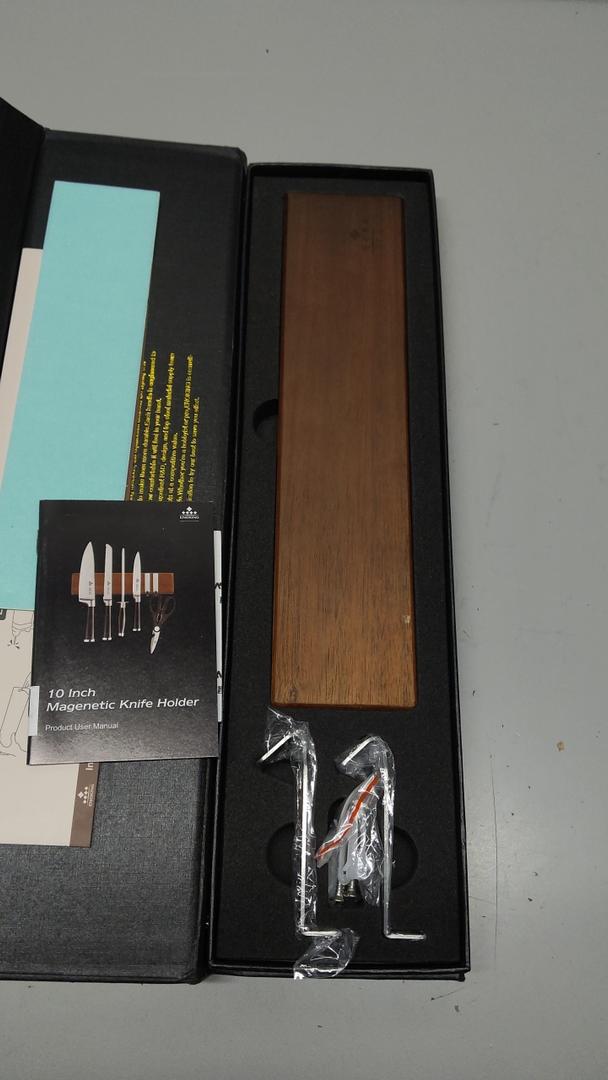 Strong Magnetic Knife Holder for Wall, Solid Acacia Wood Knife Bar with 4 Hooks, 3-Way Installation: No-Drill Wall Mount, Screw Mount, & Refrigerator Slip-Proof Magnet Strip