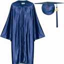 Newrara Adult Shiny Graduation Cap and Gown Tassel Set for High School & Bachelor (48 Plus, Navy Blue)