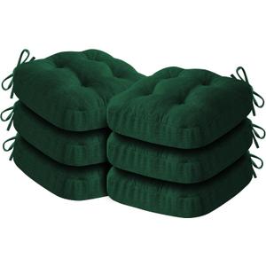 IASEAHK Chair Cushions for Dining Chairs, Dining Chair Cushions, Tufted Indoor Chair Pads with Ties & Non Slip Backing, Seat Cushions for Kitchen Chairs 16.5 x 16.5 x 3.5, Set of 6, Green