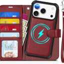 TUCCH Detachable Case Wallet for iPhone 17 Pro (6.3") 2025, Wrist Strap | 4 Card Holders RFID Blocking | Wireless Charging | Stand | 2-in-1 Magnetic | PU Leather | Shockproof Folio Cover | Dark Red