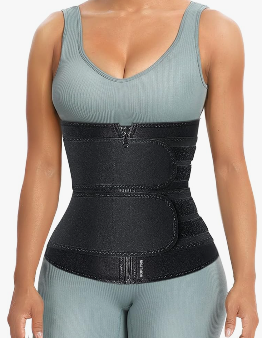 HOPLYNN Sweat Waist Trainer for Women Two Belts, Neoprene Workout Corset Waist Trainer Cincher Trimmer Shaper Zipper 3 XL