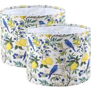 YUNLIAN Medium Lamp Shades Set of 2,Fabric Plant Pattern Drum Shade for Floor Lamp Replacement,Table,Animal Shade.Living Room,13 "Top x 13" Bottom x 10 "High,Round Lampshade",Need To Assemble