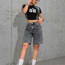 Lei sure Women's Casual Summer Denim Bermuda Shorts High Waisted Stretchy Trendy Jean Shorts with Pockets Denim (Black, M)