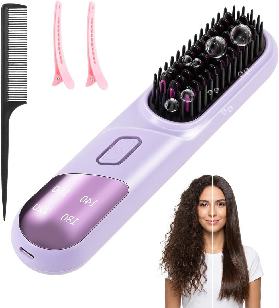 Go Brush Pro 2026 Straight Hair Brush 300 Million Negative ions Portable Cordless Straight Hair combsuitable for Women, 4-Temperature Fast Heating MCH Ceramic Coating is Smooth (Light Purple)